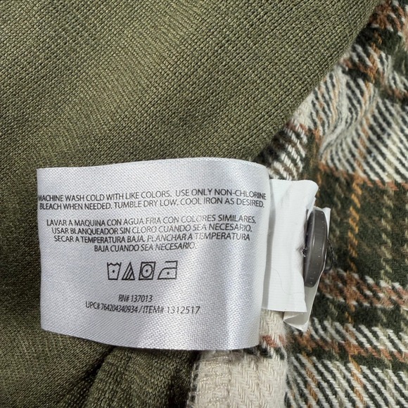 Orvis Mens L Flannel Plaid Shirt Long Sleeve Button Down Green Tan Heavyweight - Picture 9 of 11